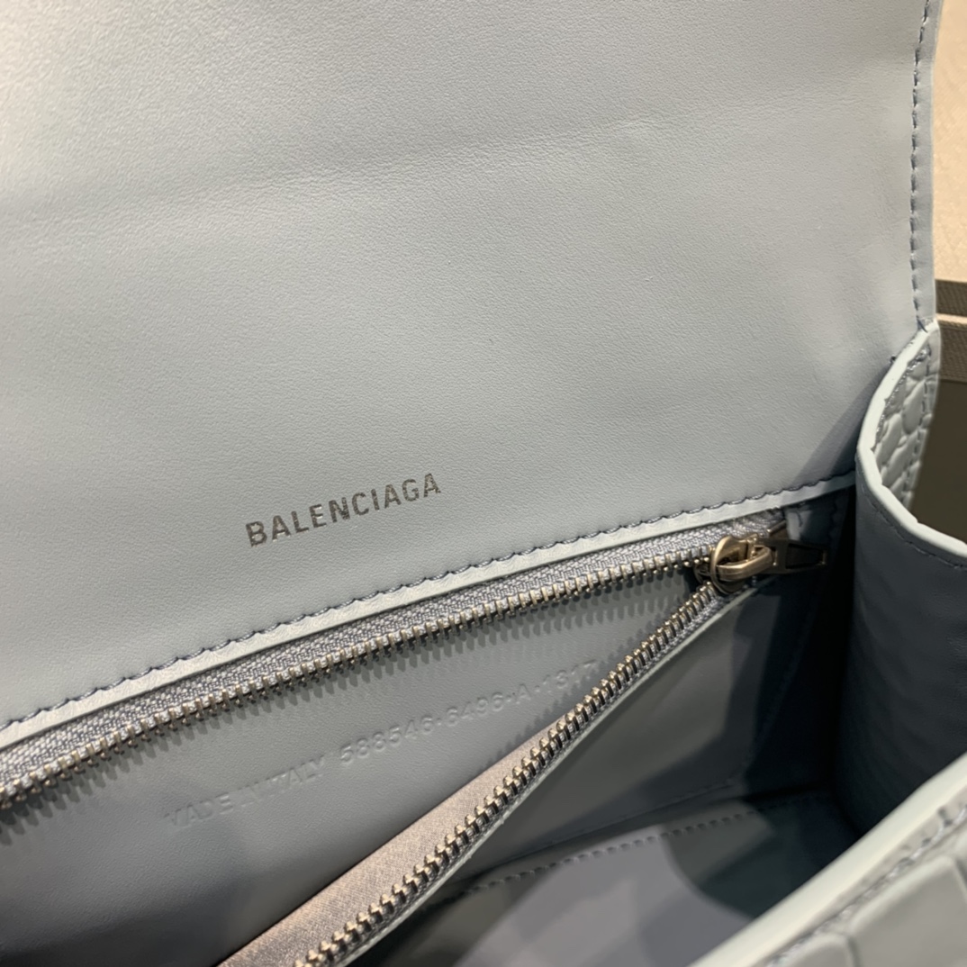 Balenciaga Hourglass Small Handbag Crocodile Embossed Shoulder Bag Haze Blue